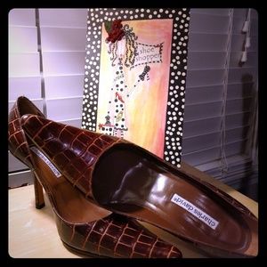 Ladies Charles David Brown Croc Patteren Heels